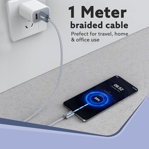 Image of AGARO USB-A to Type C Cable, Unbreakable Braided Cable, 3A Fast Charging, Compatible with All Type C Devices Including Smartphones, Tablets etc, PD Technology, 1 M (3.2Ft), 480 Mbps Data Transmission