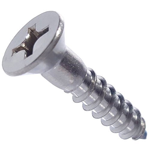 #6 x 3/4\" Flat Head Wood Screws, Phillips Drive, Type 316 Marine Grade Stainless Steel, Partial Thread, Bright Finish, Quantity 100 by Fastenere