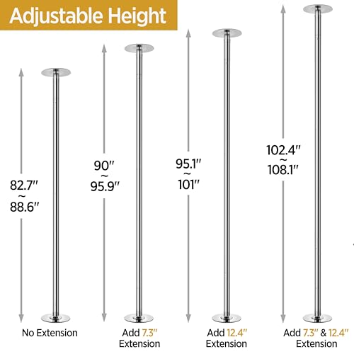 Image of Yaheetech Portable Spinning Static Dance Pole for Home 6.9-9ft Adjustable | Sturdy steel pole holds up to 441 lb, spins smoothly or locks static, and grips securely for home fitness and pole dancing.