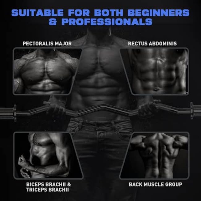 Olympic EZ Curl Barbell Bar, 47 EZ Curl Bar for Weight Lifting, Biceps, triceps, Back/Leg Muscle Group exercise,Chrome Curling Bar for 2 Inch Weight Plates,with 2 Spring Collars