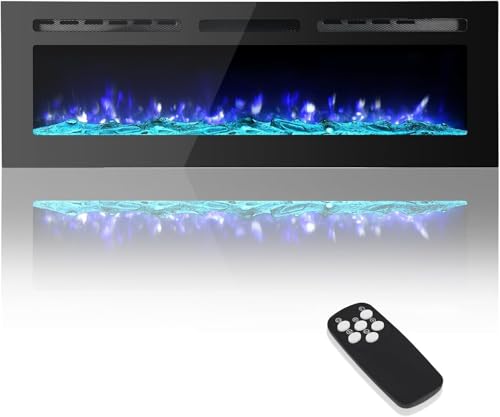 60" Electric Fireplace, Recessed and Wall Mounted Fire Place with Ultra-Thin Linear Fireplace Heater 750/1500w with Realistic Flame,Smart WiFi Infrared Linear &12 LED Flame Colors