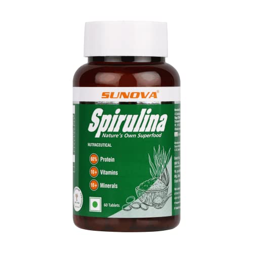 SUNOVA Spirulina Tablets – Nature’s Own Superfood and Nutritional Supplement,Spirulina and Blue-Green Algae for Full Body Support – 60 Tablets (Pack of 2)