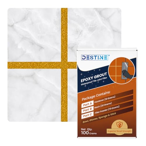 Image of DESTINE Epoxy Grout for Tiles (110 Colours)(100 g), Waterproof Joint Filler, Crack Filler, Tiles Gap Filler, Stain Free, Acid & Chemical Resistance Epoxy Grout (Inca Gold [Silver Glitter])
