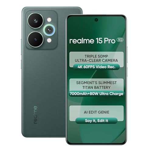 Image of realme 15 Pro 5G (Velvet Green, 8GB RAM, 256GB Storage) | 6.8 inch FHD+ AMOLED 120Hz | 50MP Triple AI Camera | 50MP Selfie | Snapdragon 7 Gen 4 | 7000mAh | 80W Fast Charging | Android 15 | Dual SIM