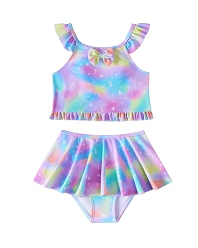 Image of Saeaby Toddler Little Girls Swimsuit Summer Halter Ruched Tankini 2 Piece Bathing Suit for Girl Beach Swimwear 3-8Y