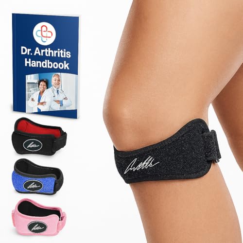 Dr. Arthritis Von Ärzten Entworfen Patellasehnenbandage, stützende Kniebandage Sport, Tennis, Volleyball Wandern, Joggen Zubehör, Kniestütze für Meniskus, Patellasehnenentzündung, Schwarz, 1-er Pack