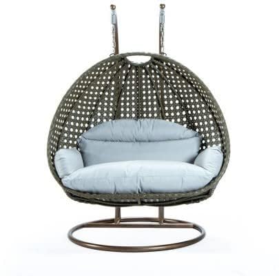 Image of OMANSH Double Seater Swing Chair with Stand & Cushion & Hook Outdoor || Indoor || Balcony || Garden || Living Room (Brown-White)