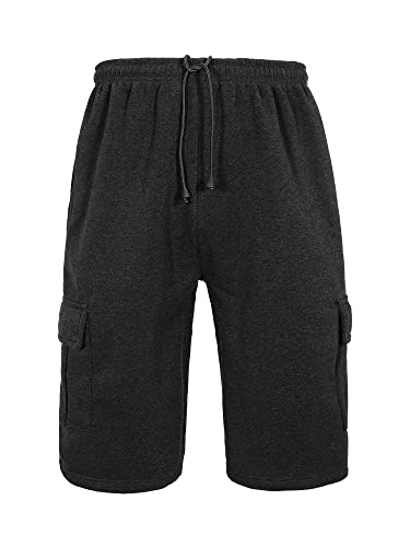 Men's Sweat Shorts Below The Knee Fleece Cargo Shorts Elastic Waist Workout Jogger Sweatpant Shorts with Pockets
