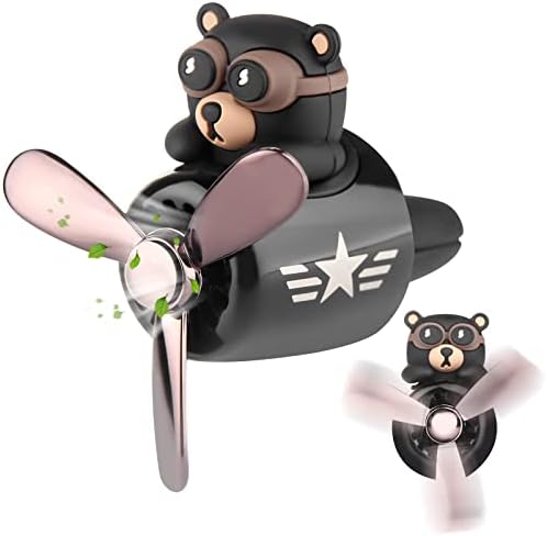 Car Air Freshener Cute Bear Pilot Car Perfume Diffuser Vent Clip Rotating Propeller Automobile Air Outlet Fan Car Aromatherapy Thanksgiving Gifts for Men Women(with 2 Incense Slices)