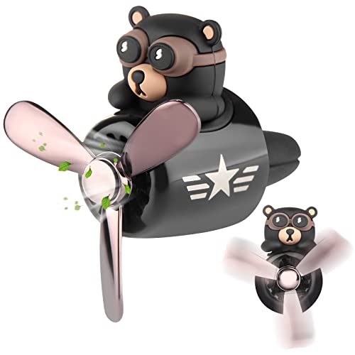 Car Air Freshener Retro Airplane Black Bear,Aromatherapy Car Diffuser Vent Clip,Christmas Easter Rotating Propeller Car Air Outlet Ornament for Men Women(with 2 Incense Slices)