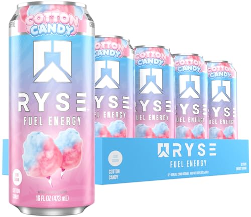 Image of RYSE Fuel Energy Drink - Cotton Candy - Sugar Free, Gluten Free & Vegan - 200mg Natural Caffeine, Taurine & Choline for Focus & Energy - No Artificial Colors - 16 fl oz Cans (12-Pack)
