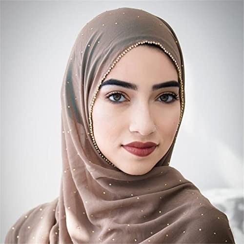 ZAFA Women Soft Chiffon Rhinestone Long Scarf Shawl Fashion Muslim Hijab Head Wrap Scarves2