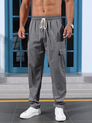 Men's Casual Stretch Cargo Pants, Relaxed Fit Straight Leg Work Pants, Big and Tall Elastic Waist Drawstring Trouser2