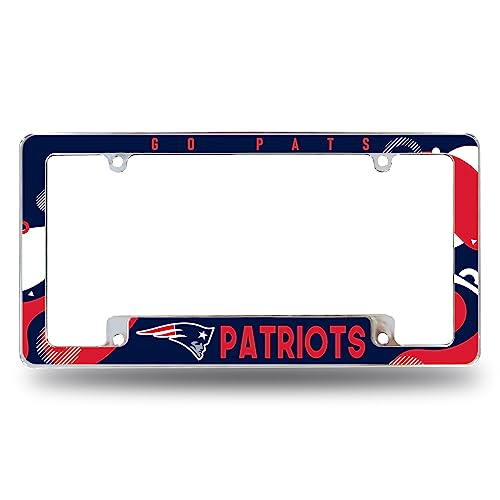Rico Industries NFL Football New England Patriots Wave 12 x 6 Chrome All Over Automotive License Plate Frame for Car/Truck/SUV