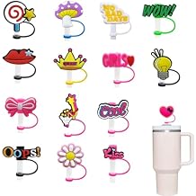 Straw Cover for Stanley 40 oz - 15pc Straw Caps for Stanley Cups 1/3in Diameter Cute Straw Topper for Girls- Dust-Proof Silicone Straw Tips/Lids for Reusable Straw Compatible with Stanley -15pack