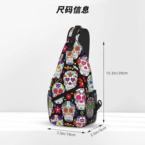Sugar Skulls Printing Fashion Sling Bag For Men Chest Shoulder Backpack Crossbody Motocycle Daypack For Travel Hiking4