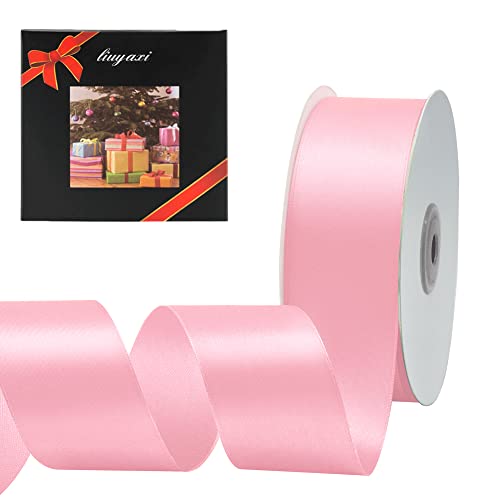 Image of Solid Color Double Faced Pink Satin Ribbon 1-1 /2 inch X 50 Yards, Ribbons Perfect for Crafts, Wedding Decor, Bow Making, Sewing, Gift Package Wrapping and More