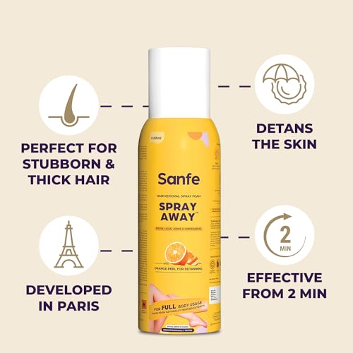Sanfe Painless & Detan Hair Removal Spray Cream - 112 ml | For Chest, Legs, Arms & UnderArm | Removes Hair in 10 Minutes with Skin Detan | Orange... - Image 4
