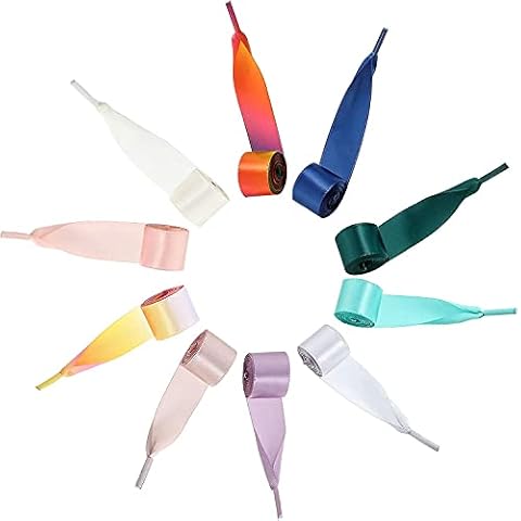 Quesuc 10 Pairs Silk Ribbon Shoelaces Satin Shoe Laces Soft Casual Flat Satin Ribbon Shoelaces for Women Girls Sneaker Shoestrings 47.2 by 0.78 inch Cover