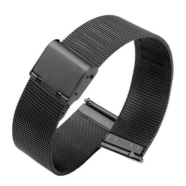 Bracelet montre universel 20mm noir ajustable et barrettes interchagables 18mm 22mm