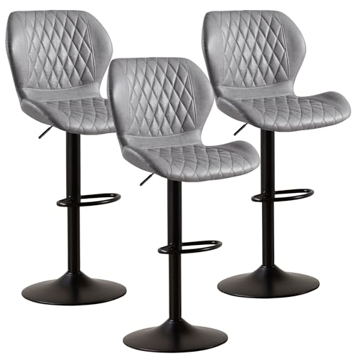 Image of Bar Stools Set of 3, Modern Swivel Counter Height Barstools for Kitchen Island Chairs, Adjustable Fabric Bar Stools with Back for Kitchen Counter Bar, Light Grey