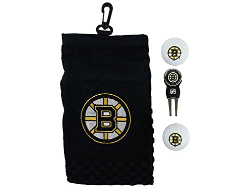 Team Golf NHL Boston Bruins Embroidered Golf Towel, 2 Golf Balls, And Divot Tool Set Gift Set Embroidered Golf Towel, 2 Golf Balls, & Divot Tool with Removable Double-Sided Magnetic Ball Marker