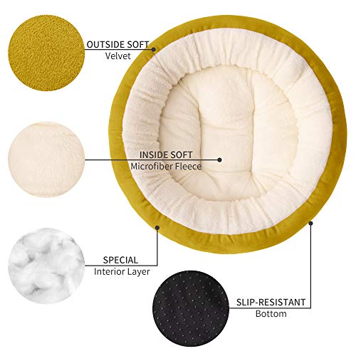 Love's Cabin Round Donut Cat And Dog Cushion Bed, 20In Pet Bed For Cats Or Small Dogs, Anti-Slip & Water-Resistant Bottom, Super Soft Durable Fabric Pet Beds, Washable Luxury Cat & Dog Bed Yellow #TOP2