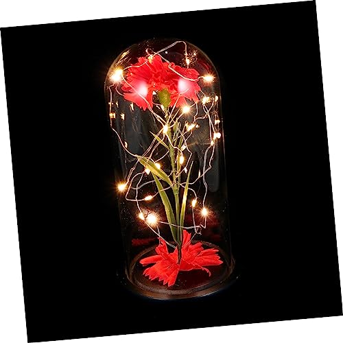 GLEAVI Flower Table Lamp Led Light Glass Dome Carnation Flower Lamp Ideal for Mother's Day