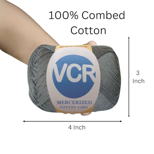 Image of VCR 4 Ply Dark Grey 100% Mercerized Cotton Yarn, 60 Grams Hank, 190 Meters Length, Cotton Combed Ball, Smooth and Glossy Crochet Yarn for Crochet and Knitting, Pack of 1, Suitable for DIY Crafts