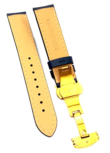 Image of 18mm 19mm 20mm 21mm 22mm 23mm 24mm Genuine Leather Butterfly Deployment Clasp Buckle Watch Band Strap Black Dark Brown TAN Blue Rose Black Gold White