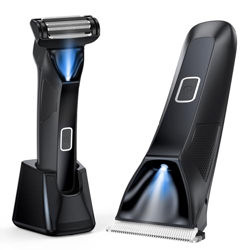 VivaEase Manscape Body Hair Trimmer for Men, 3-in-1 IPX7 Waterproof Groin & Ball Shaver, Electric Razor Mens Grooming Kit, Rechargeable Cordless with SkinSafe Ceramic Blade & Nose Hair Attachment