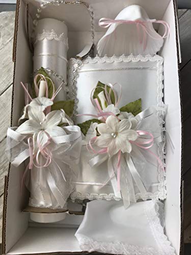 OOKi- Flower Cross Baptism Candle Set Kit for Christenings with Shell - Spanish (Pink)