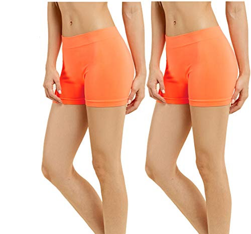 Gilbins 2 Pack Women s Seamless Stretch Yoga Exercise Shorts Orange