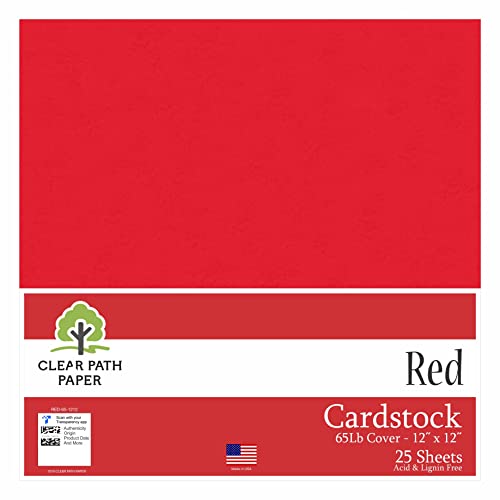 Clear Path Paper - Red Cardstock - 12 x 12 inch - 65Lb Cover - 25 Sheets