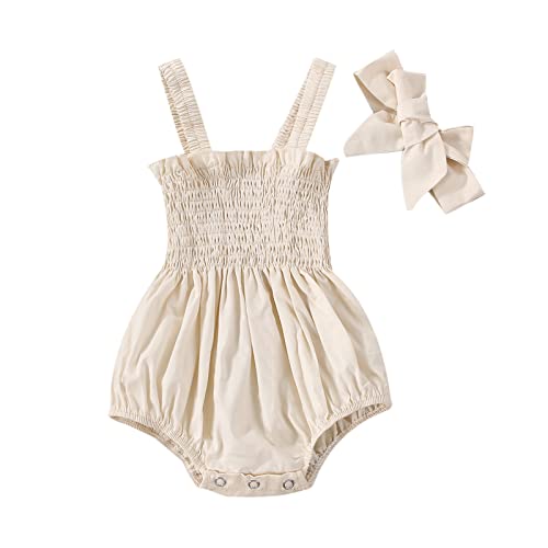 Newborn Baby Girl Romper Smocked Ruffle Sleeveless Backless Bodysuit Jumpsuit Lace Tutu Dress Summer Clothes