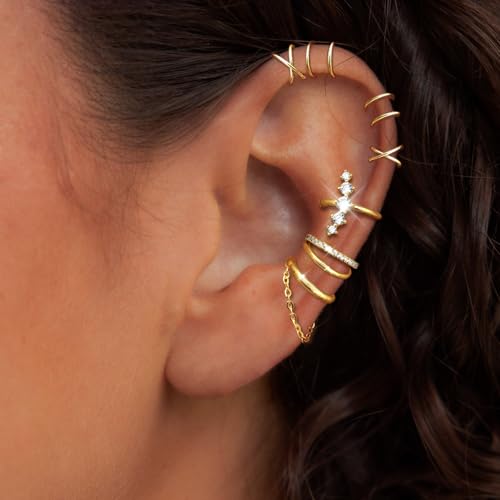 Ear Cuff Earrings for Women Non Piercing 14K Gold/Sterling Silver Plated Hoop Cuffs Non Pierced Fake Earring Dainty Faux Earrings Hypoallergenic Cartilage Ear Clips Jewelry4