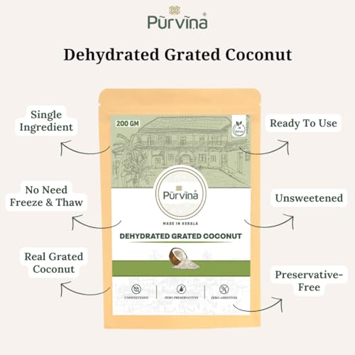 Image of Purvina Dried Grated Coconut - 200 gm (Pack of 3) | Preservative-Free | From Real Coconuts | High Shelf Life