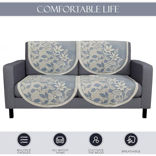 Image of Kuber Industries 2 Seater Cotton Sofa Cover /Slip Cover | Set of 4 Pieces | Removable & Washable Sofa Set Cover for Living Room -Floral Blue