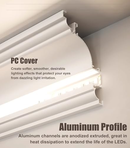 Moldura de Techo y canal de iluminación LED en aluminio de 1,5m con cubierta translúcida 4