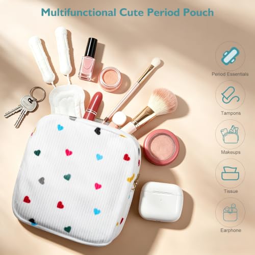 Image of Period Bag for Teen Girls | Heart Sanitary Napkin Storage Bag | Cute Pads Pouch for Period | Menstrual Pouch for Pads, Tampons, Menstrual Cups & Panty Liners | Perfect for Travel & Daily Use
