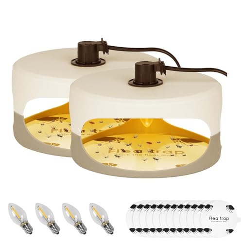 Flintronic Flohfalle Für Wohnung, 2 Stück Floh- und Bettwanzenfalle, LED Leicht Flohfallen, Flea Trap Lamp, Leichte klebrige Bettwanzenfalle, Allround-Verlockung, mit Glühbirnen und Aufkleber