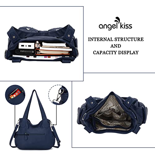 Image of Purses Women Handbags Large Double Zipper Multi Pocket Washed Shoulder Bags Purse with compartments Designer