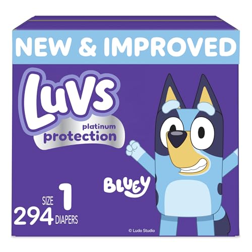 Image of Luvs Platinum Protection Bluey Baby Diapers, Size 1, 294 Count