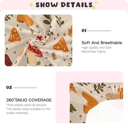 Image of Baby Crib Sheet Mushroom Crib Mattress for Boys and Girls Forest Playard Sheet Soft Breathable Fitted Baby Mattress Cover 52x28in