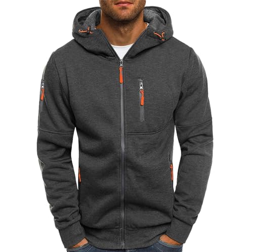 Men Hoodie Fashion Casual Full Zip Long Sleeve Hooded Sweatshirt Sport Lightweight Jacket with Pockets