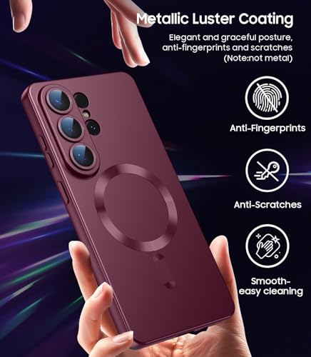 Image of DIZORO Compatible with Samsung S26 Ultra Case,Matte Luxury Metallic Luster Flexible TPU, Compatible with MagSafe, Wireless Charging Shockproof Case with Lens Camera Protector Back Cover (Wine)