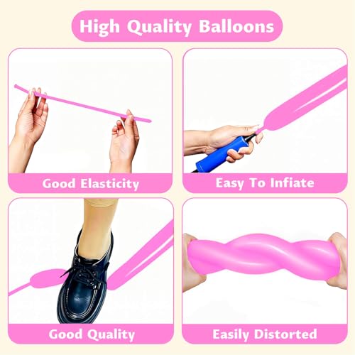 Image of 260 Pink Long Balloons for Balloon Garland Thickening Skinny Latex Twisting Animals Modeling Christmas Birthday Wedding Party Festival Decorations 100pcs