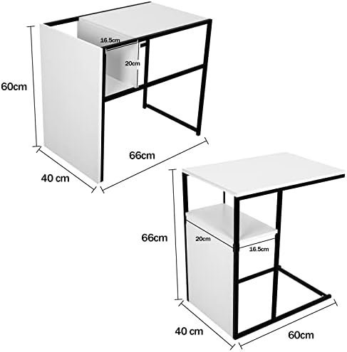 YOURLITE End Table with Rolling Casters, C Shaped Reversible Side Table with Wooden Shelf, Snack Side Table for Living Room, End Table for Sofa Couch and Bed, Metal Frame Nightstand White