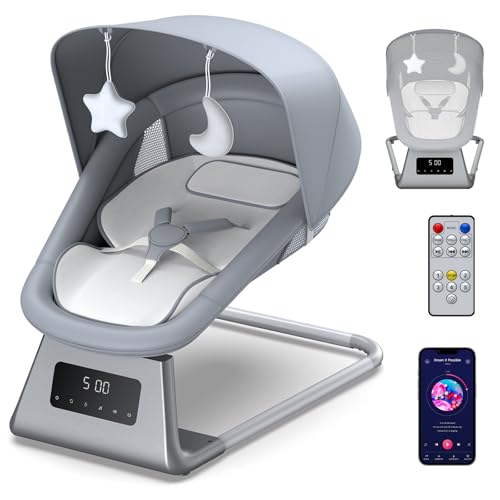 Pudult Baby Swing, Electric Baby Rocker for Newborns with 3 Timer Functions, 5 Rocking Speeds, 11 Preset Lullabies and Bluetooth, 5-Point Harness, Suitable for Babies 0-6 Months, Up to 30 lbs