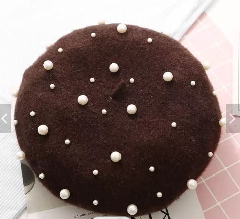 Ventewa Swiss Winter Warm French Ski Cap Pearl Beret Hat Artist Lady Beanie Women (Brown) - Image 2 thumbnail